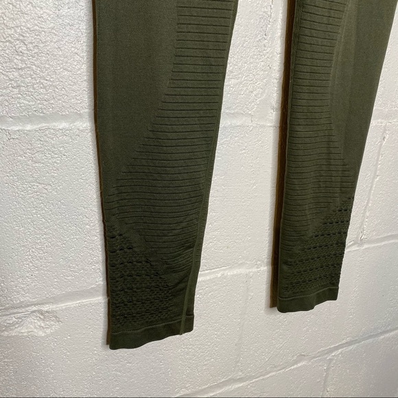 Olive Green Cut Out Perforated Workout Leggings Tights Size Small Medium - Picture 6 of 9